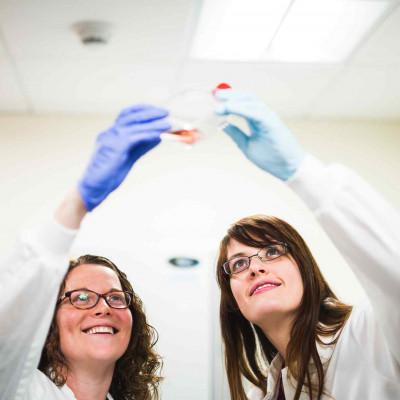 Prof. Andrea Henle performs research with a student