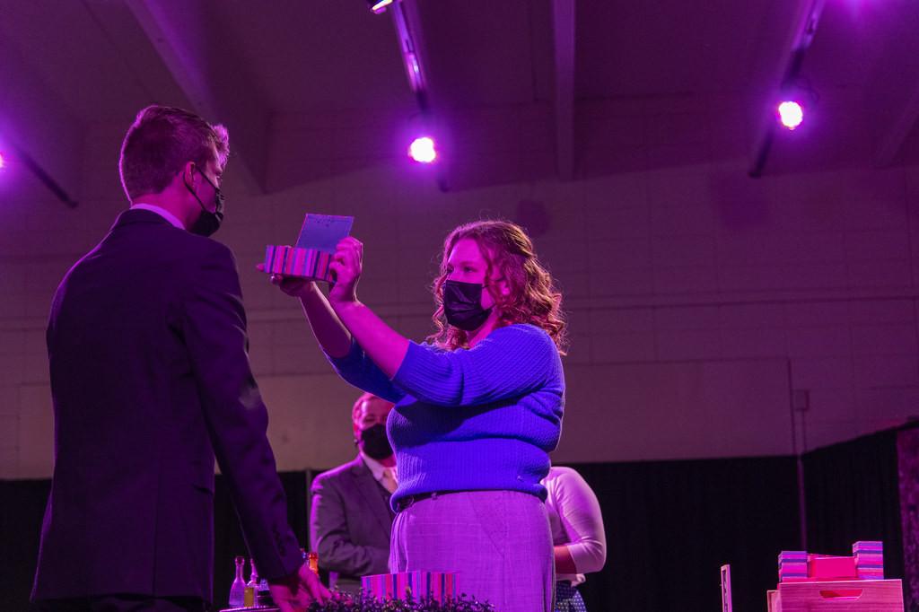 Caitlin Preuss and Matthew Pakkebier in Carthage College's production of She Loves Me in 2021.