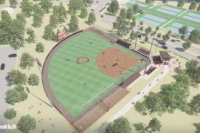 An aerial rendering of the new softball field.